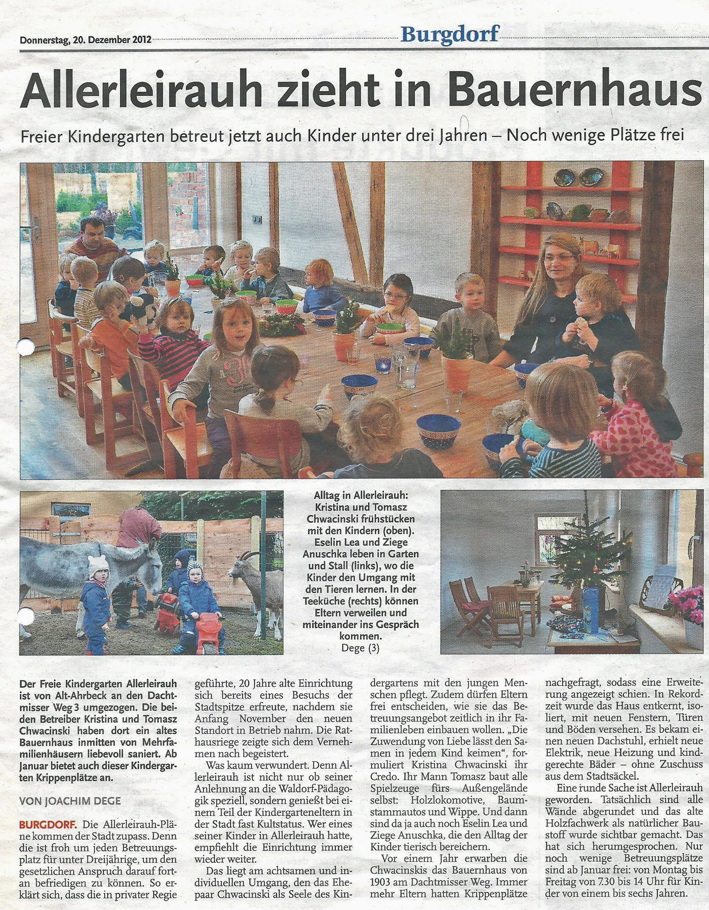 Zeitungsartikel aus dem Marktspiegel